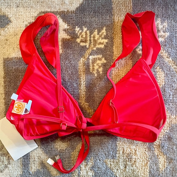 NWT Tory Burch Ruffe Bikini Top, Poppy, size M - Picture 2 of 6